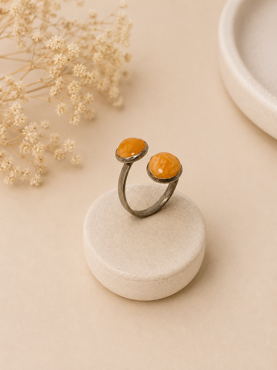 Bague double argent - orange
