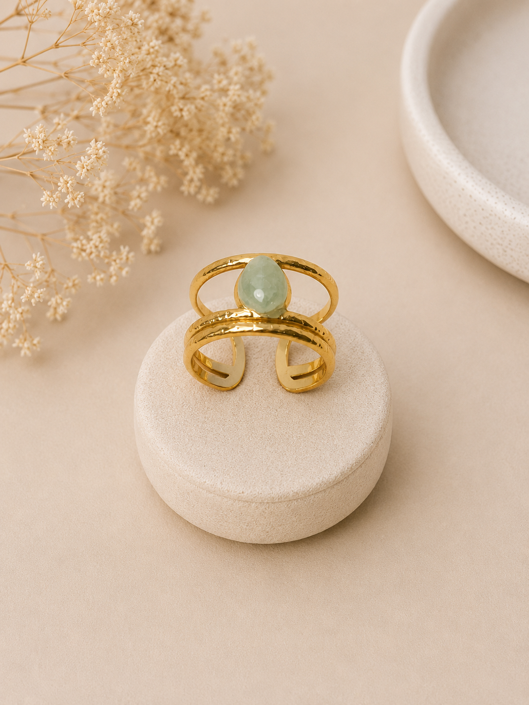 Bague goutte or - vert d'eau