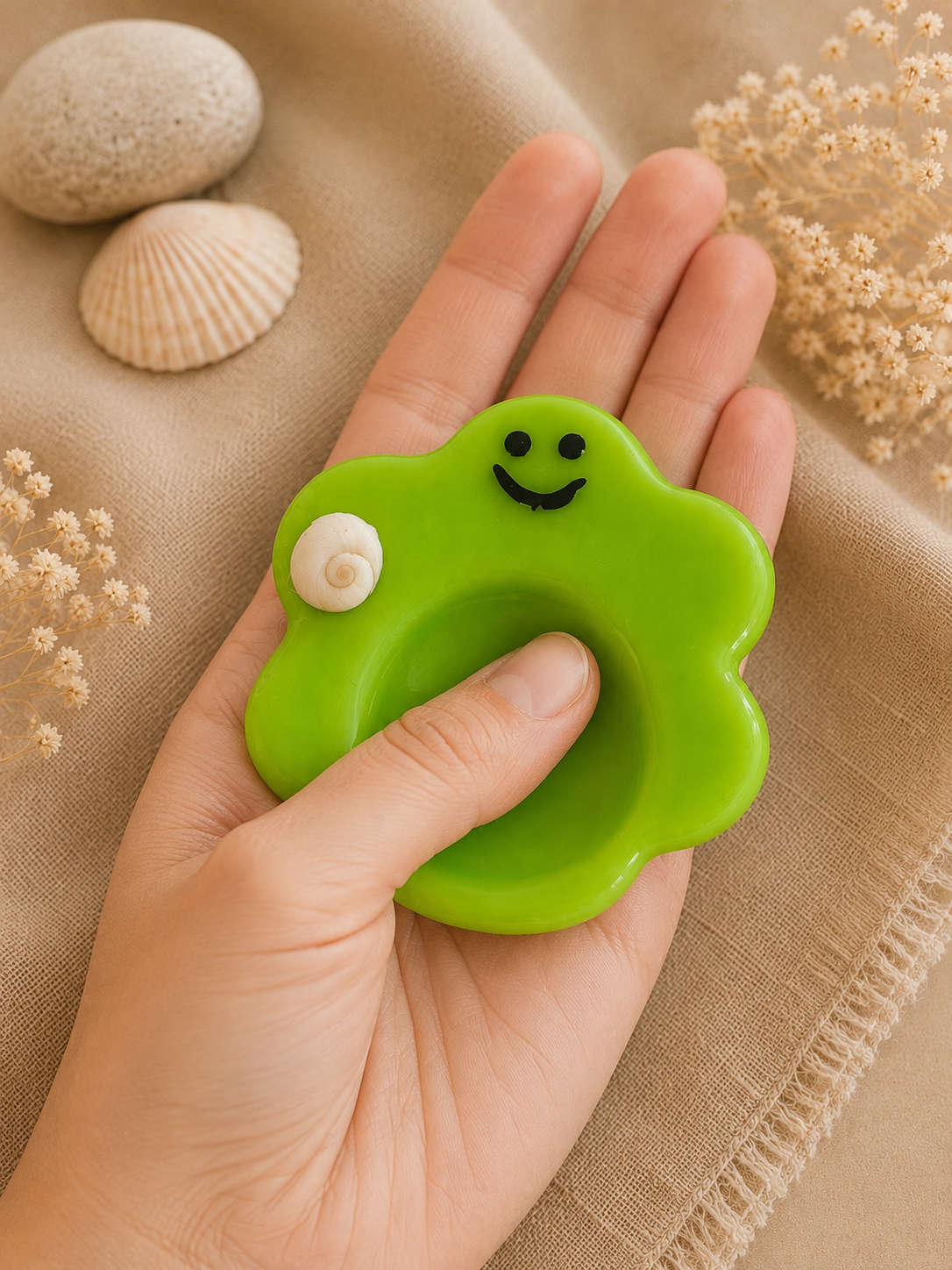 Trésor d'apaisement Smiley vert fluo