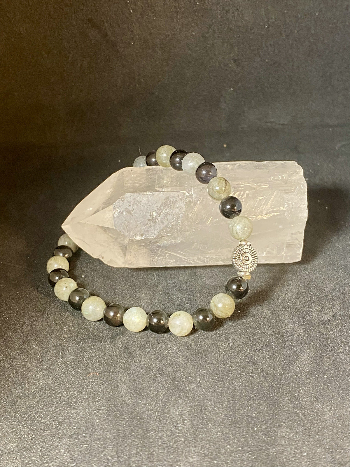 Obsidienne noire et labradoirite (6mm)