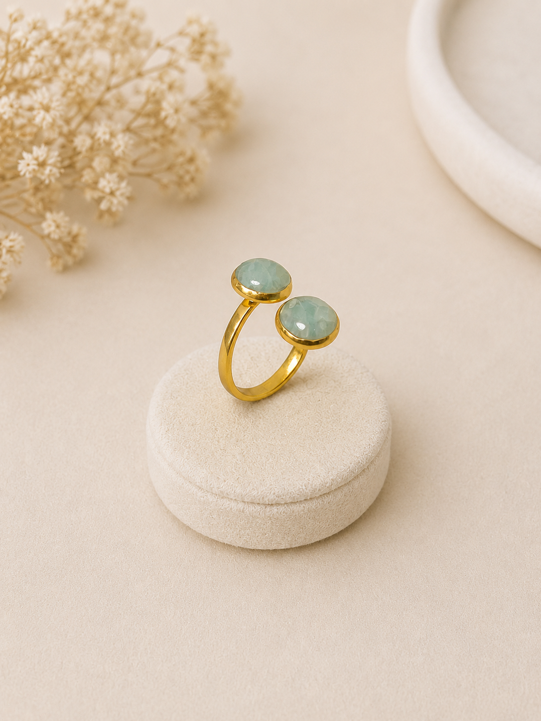 Bague double or - bleu