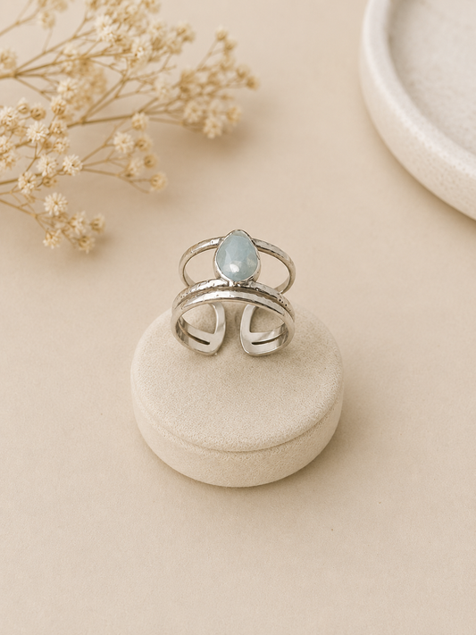Bague goutte argent - bleu