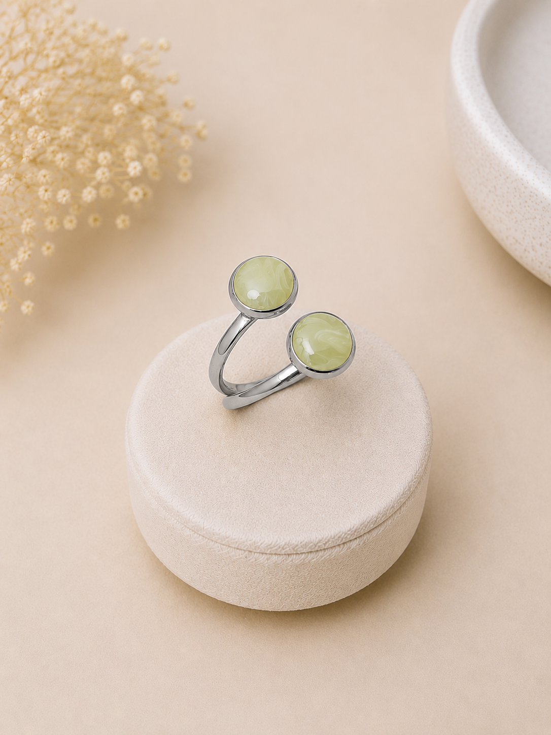 Bague double argent - vert d'eau
