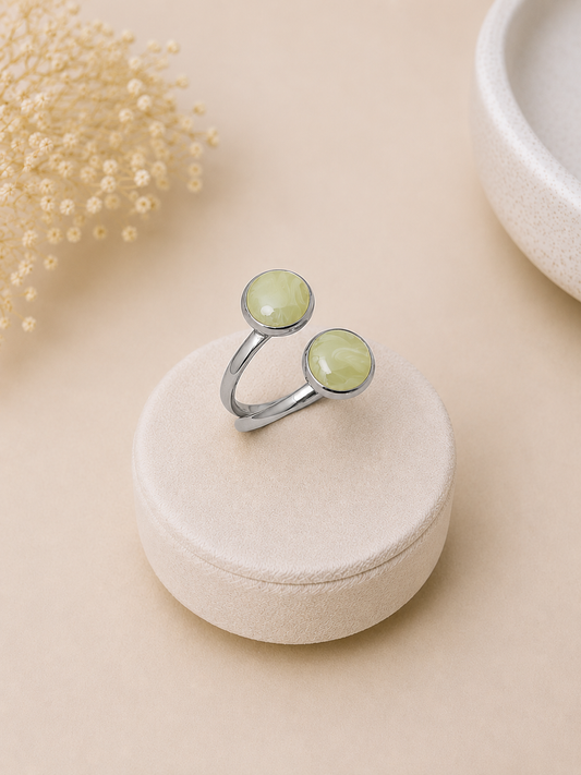 Bague double argent - vert d'eau