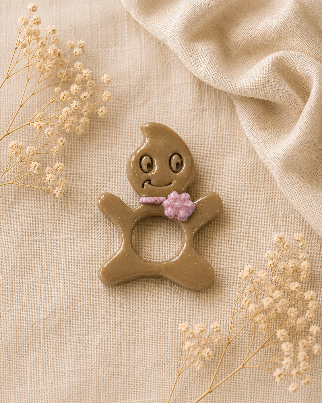 Broche à lunette smiley marron clair