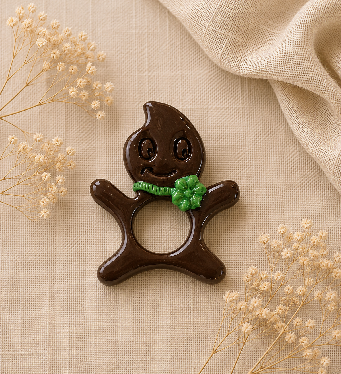 Broche à lunette smiley marron