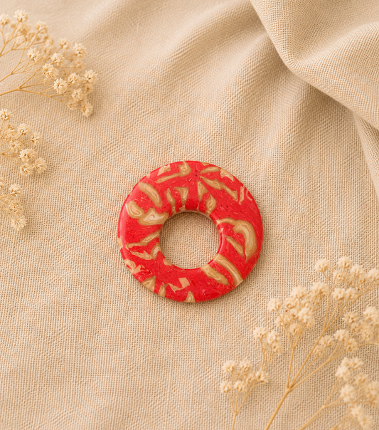 Broche à lunette ronde marbrée rose beige