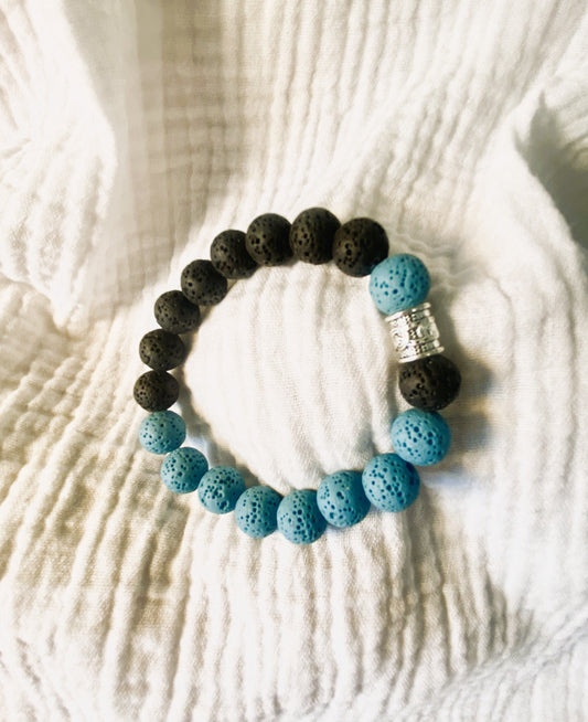 Bracelet volcanique bleu clair et noir