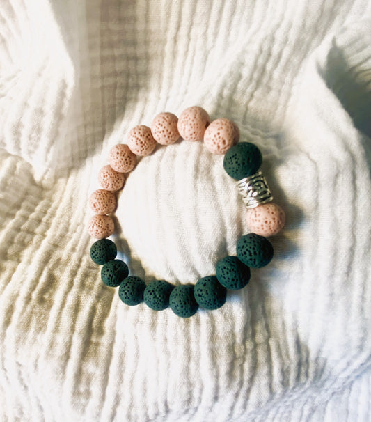 Bracelet volcanique rose pâle et vert