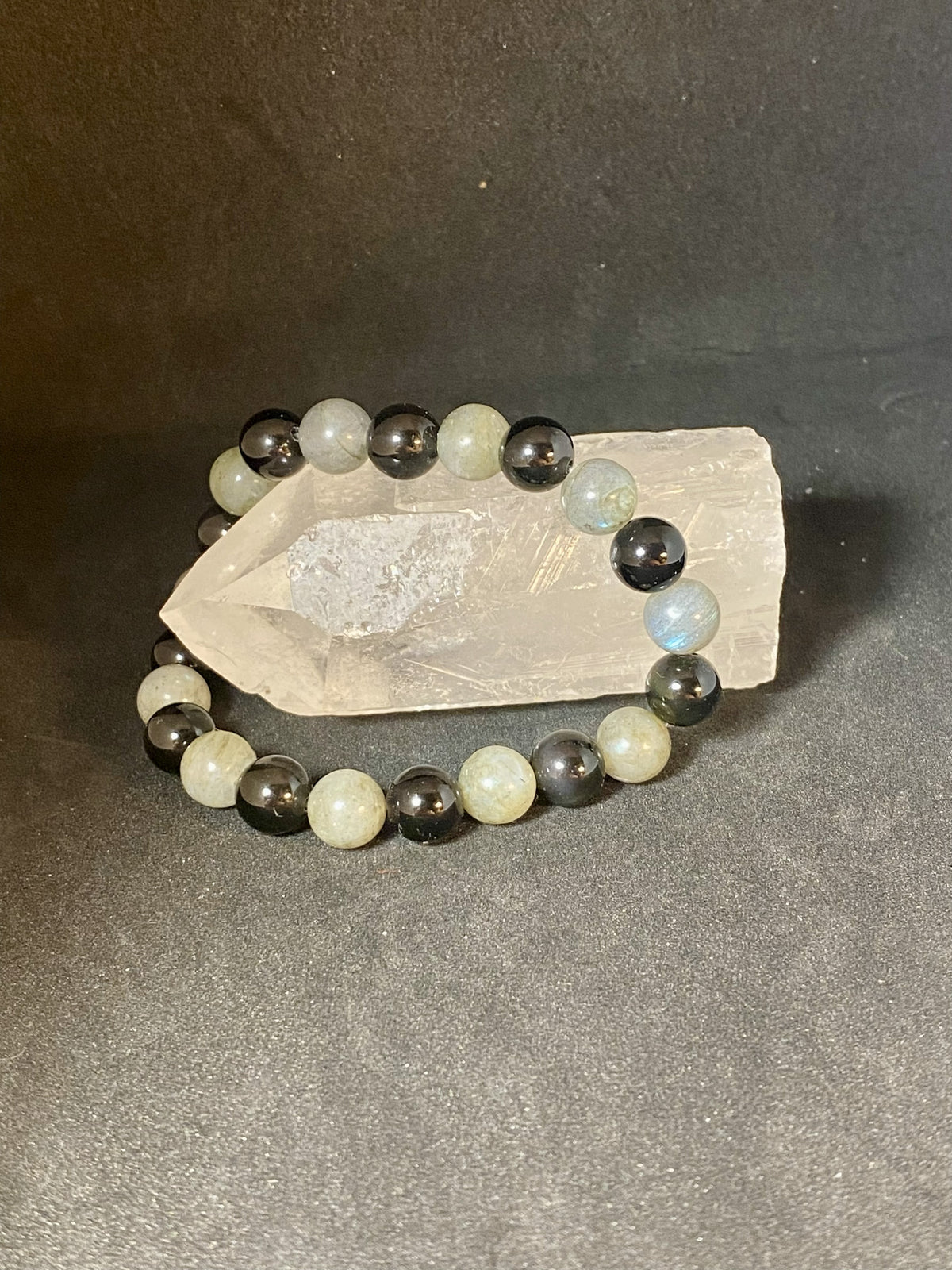 Obsidienne noire et labradorite (8mm)
