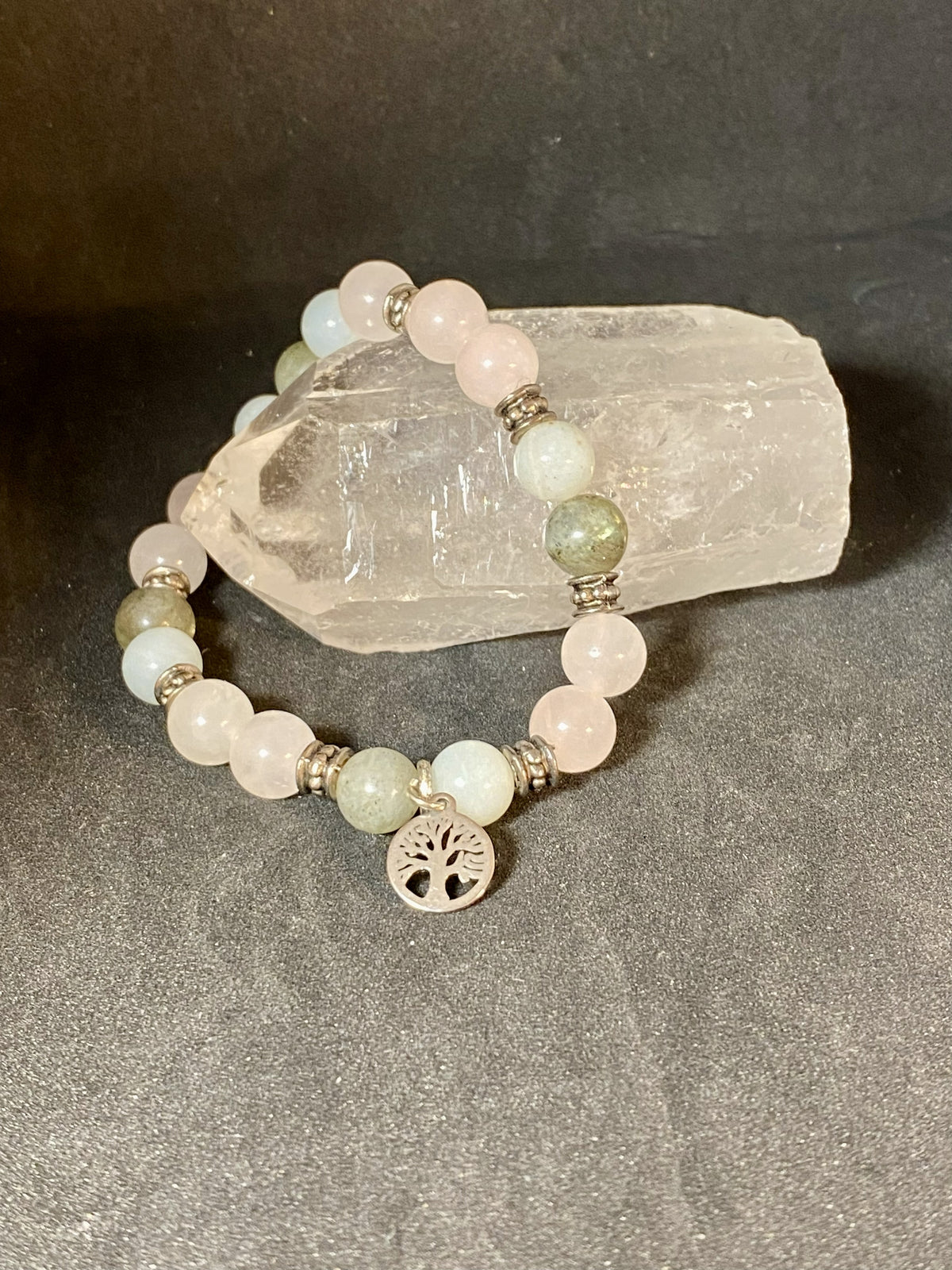 Labradorite et quartz rose (8mm)