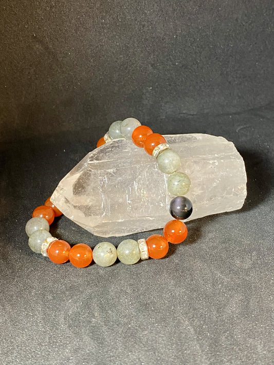 Cornaline, labradorite et obsidienne oeil céleste (8mm)