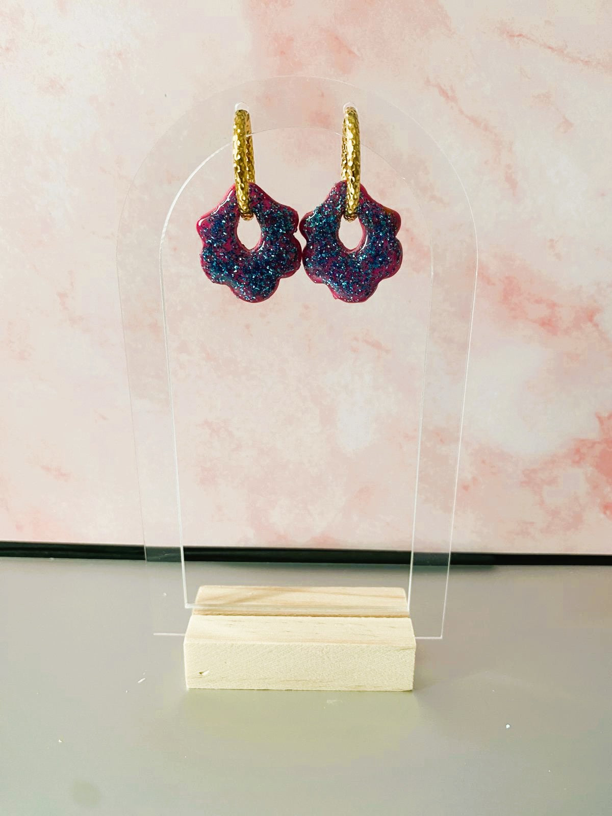 Pailletées bleues (base rose)